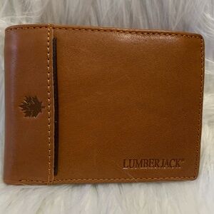 LUMBERJACK leather tan men’s maple leaf embossed Bi-Fold wallet LNWOT